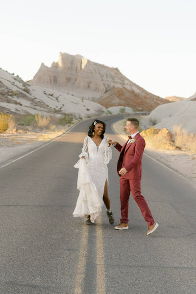 couple and their wedding party during golden hour
