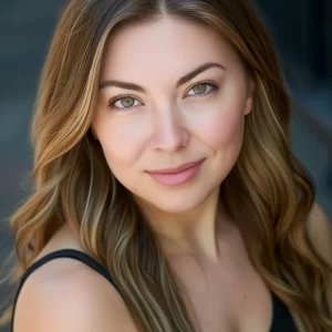 Professional NYC headshot of businesswoman with green eyes and long hair by Alex Kaplan Photography