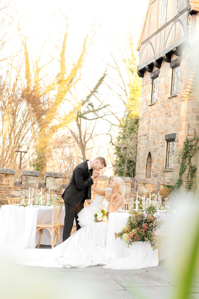 Maryland Wedding Photographer captures a beautiful couples portrait at the Cloisters Castle in Maryland