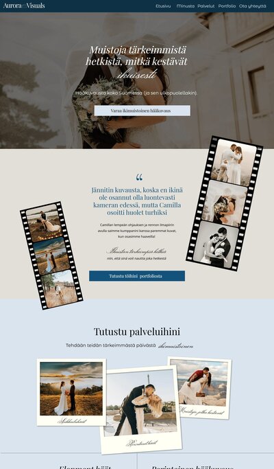 Aurora visuals nettisivujen etusivu