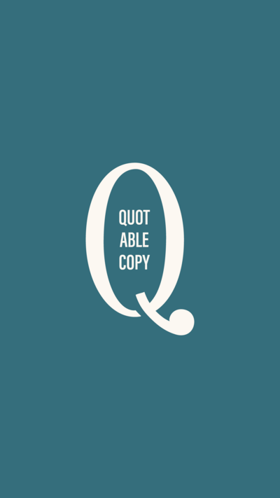 Quotable Copy submark logo on a blue background