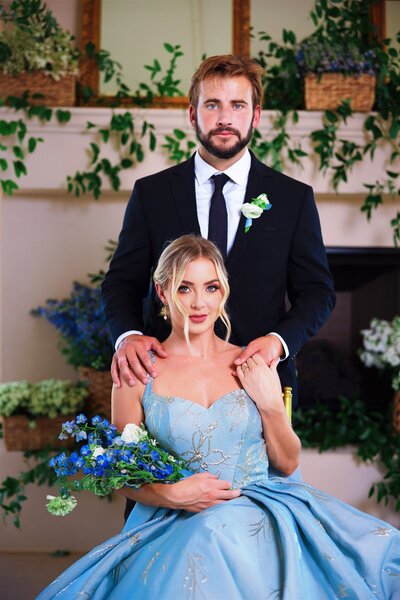 Bride in  blue wedding dress taken by Dallas wedding photographer Jameson Ray