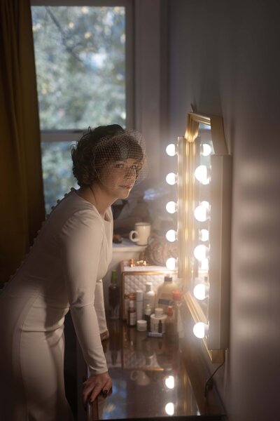 Bride getting ready for wedding  at her home in Edmonton, Alberta