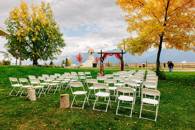 Fall outdoor wedding ceremony at Snooze N Fly Farm in Ronan, MT