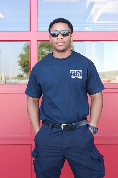 Screen printed firefighter t-shirt with department logo