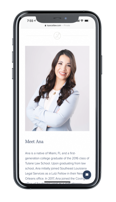 Ana Lopez, featured on the mobile version of her website design.