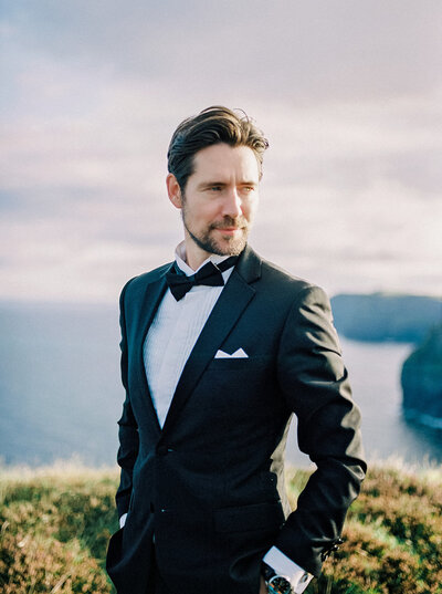 Groom in Tuxedo at Scenic California Coastal Wedding