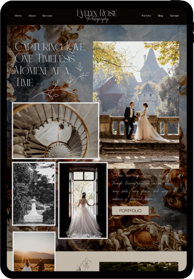 Clean and elegant wedding photography website designed to showcase image galleries and testimonials
