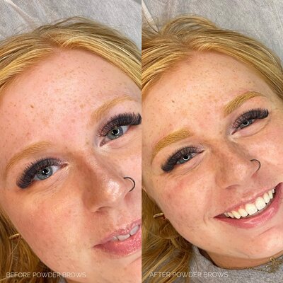 before and after images of powder brow service