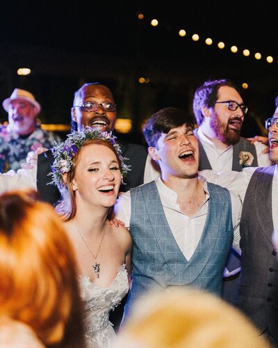 wedding couple dancing at reception