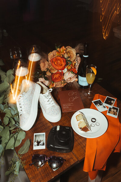 messy reception table at wedding