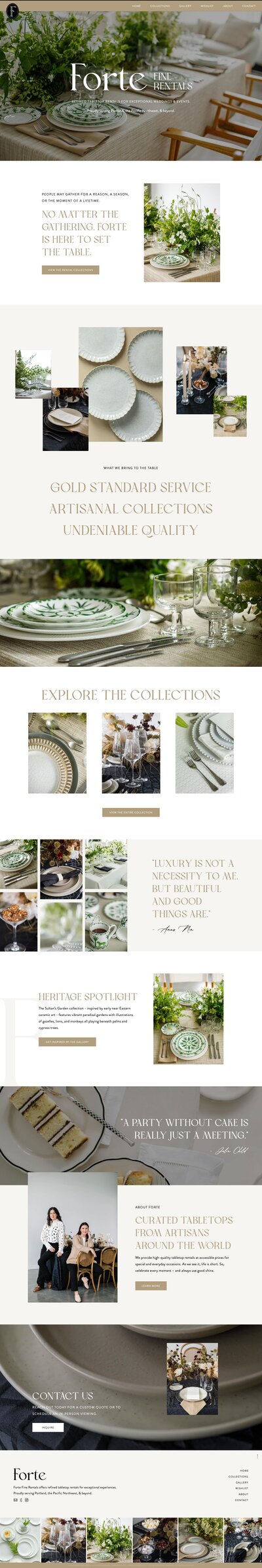 Custom Showit Website for Forte Fine Rentals, a tabletop rentals for weddings