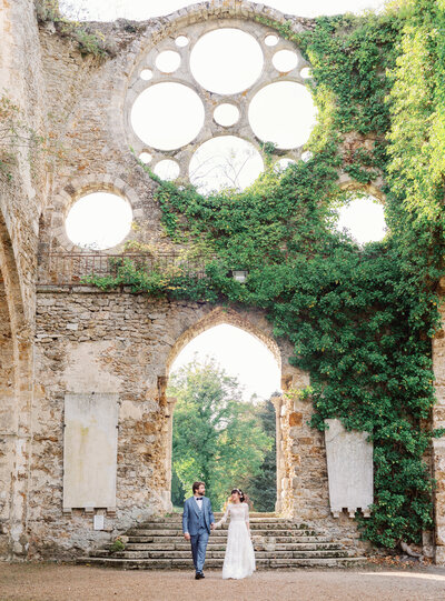 Couple Bride and Groom Photoshoot in a French Chateau, landscape amazing