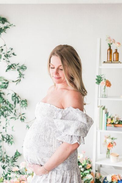A pregnant mother at her studio maternity session in Centennial, Colorado
