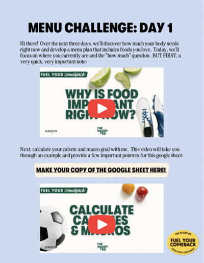 A nutrition guide and  recipe book for injured athletes and people recovering from injury