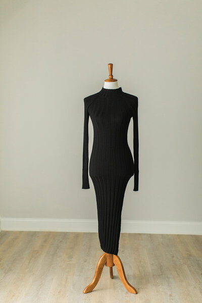 ASOS black bodycon long sleeve dress with mock-neck and high leg slit