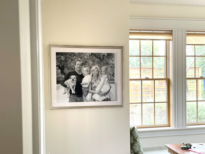 Framed family portrait on wall of Boise East End home from family pictures with Tiffany Hix
