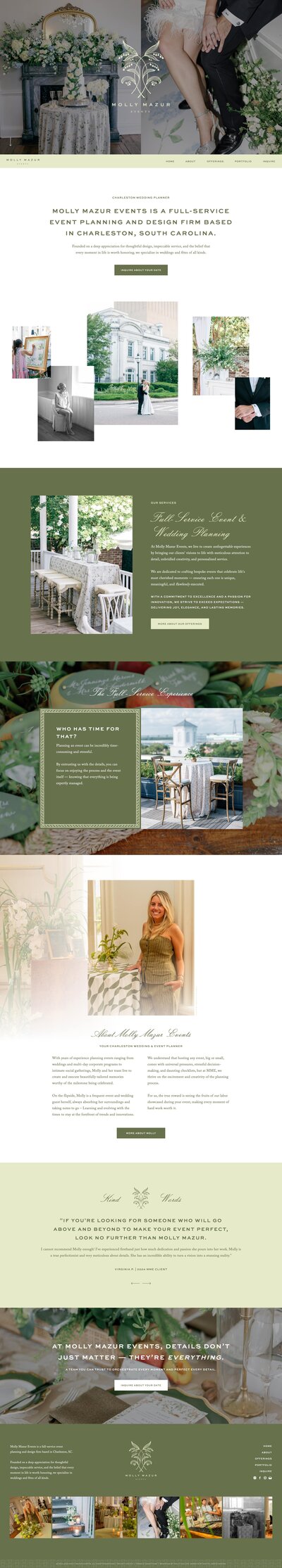 Custom Showit website for Molly Mazur Events, a Charleston wedding & event planner