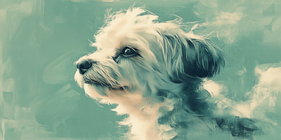 painting of a cute white dog dental pet