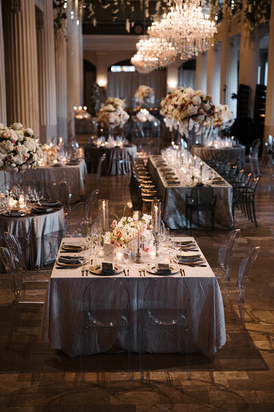 Moody candlelit wedding reception at The Corinthian Houston