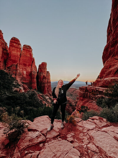 Suzy Goodrick behind the scenes at cathedral rock in sedona