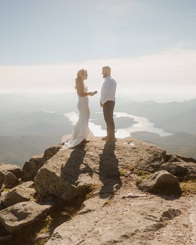 Exchanging vows on Whiteface Mountain during a Lake Placid elopement.