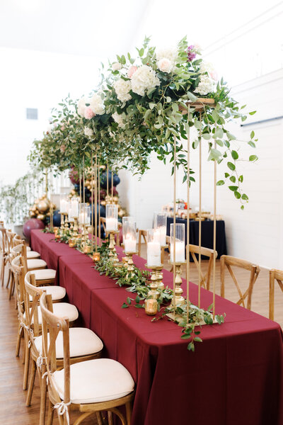 Burgundy and Green Wedding Design with Candles