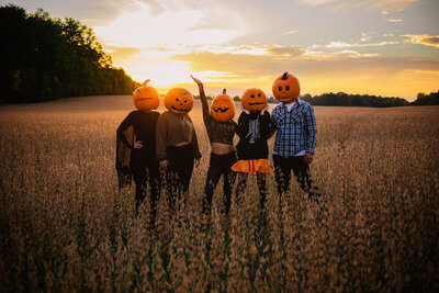 family with pumpkins