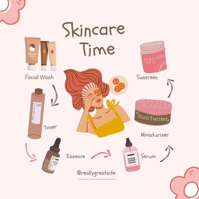 Pink Skincare Routine Illustration Instagram Post