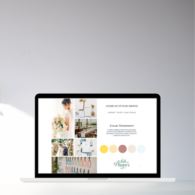 Editable 20+ page Canva mood board template for styled shoots. Designed for wedding planners and photographers to visually organize and communicate their creative vision with vendors. A must-have for planning and executing stunning portfolio-building shoots.