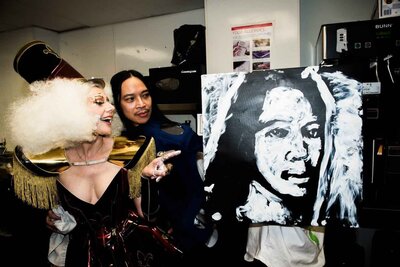 Brent Ray Fraser Painting Portrait of Zaldy NYC with Susanne Bartsch 2022 Sony Hall Toy Drive