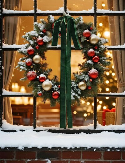 Classic long velvet Christmas bows in red and green, ideal for wreaths and windows – Sweet Pea Ink Creative holiday essential