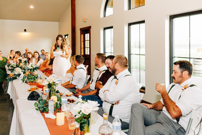 Wedding reception speeches at U Diamond Barn in Helena, MT