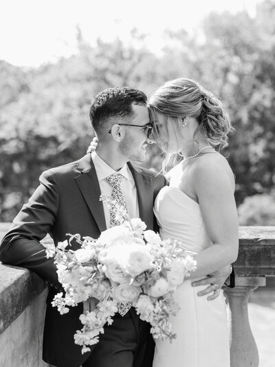 Bride and groom in Italian Cultural Garden in Cleveland