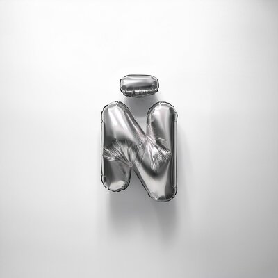 Firefly Letter N made from shiny, crinkled metallic material, with a highly reflective surface that 