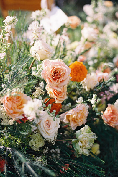 Film photo of floral details at Austin Hill Country micro wedding