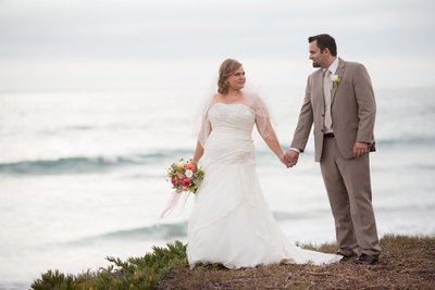 Bride and Groom on cliffside at San Diego Elopement