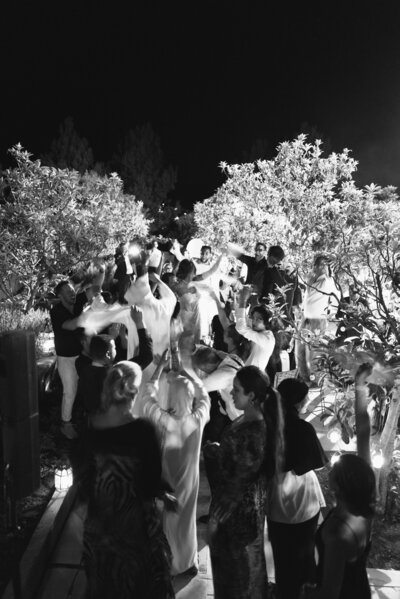 Wedding party dancing at reception