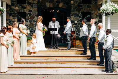 Wedding ceremony on grand staircase at Chico Hot Springs Event Center in Pray, MT