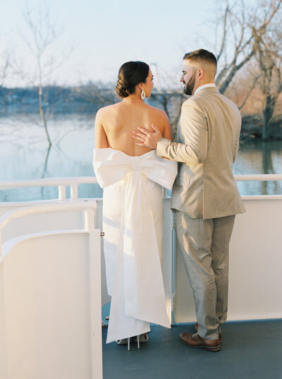 A bride and groom aboard the CQ Princess in Louisville, Kentucky