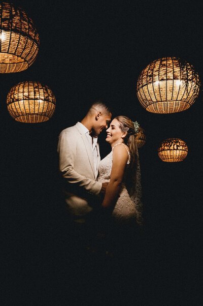 bride and groom pose for classic portrait after Bali wedding