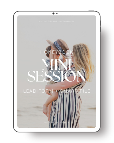 HoneyBook mini session smart file and lead form template for photographers to manage seasonal mini sessions.
