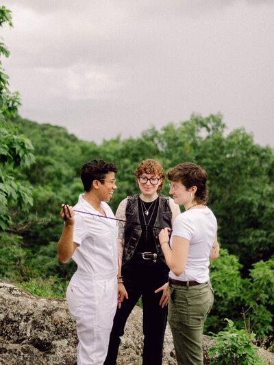 Cinematic portrait of a couple during their mountaintop elopement in Virginia, captured in soft, editorial light with a nostalgic film-inspired aesthetic by Editorial Wedding Co.