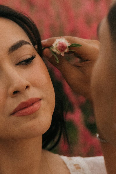couple sharing romantic cinematic engagement photoshoot