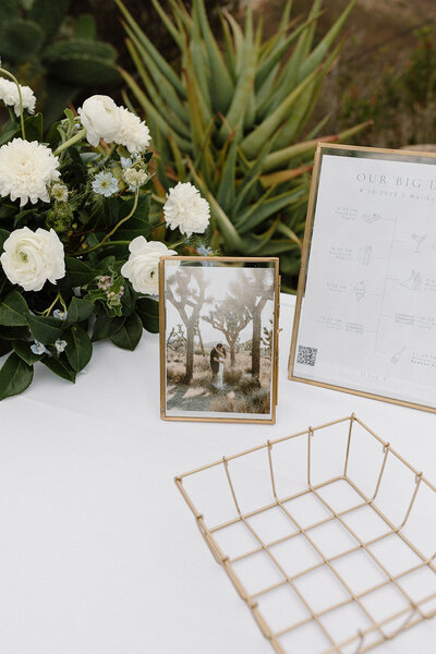 wedding welcome table with gold details