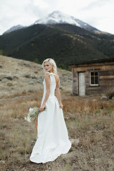 High fashion bride poses in Montana