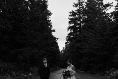 black and white image of bride and groom