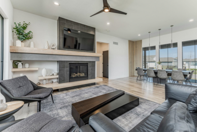 Interior Design of a modern, contemporary living room and fireplace
