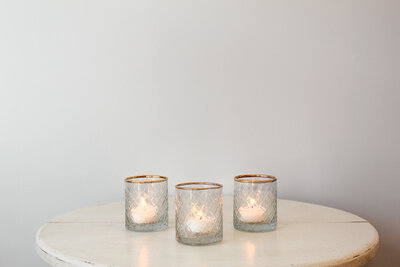 TE Inventory-Modern Crossed Pattern Gold Rim Votive Candle Holders 040