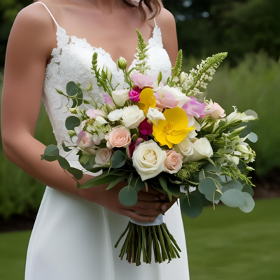weddng bouquet with uk grown summer flowers